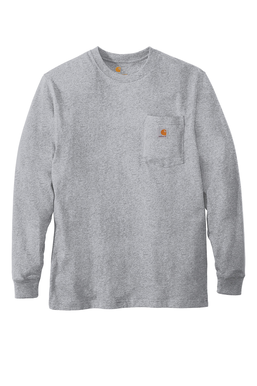 Carhartt CTK126 Mens Workwear Long Sleeve Crewneck T-Shirt w/ Pocket Heather Grey Flat Front