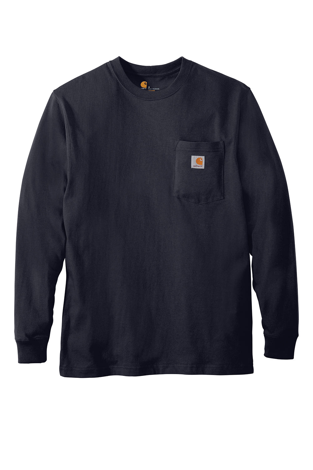 Carhartt CTK126 Mens Workwear Long Sleeve Crewneck T-Shirt w/ Pocket Navy Blue Flat Front