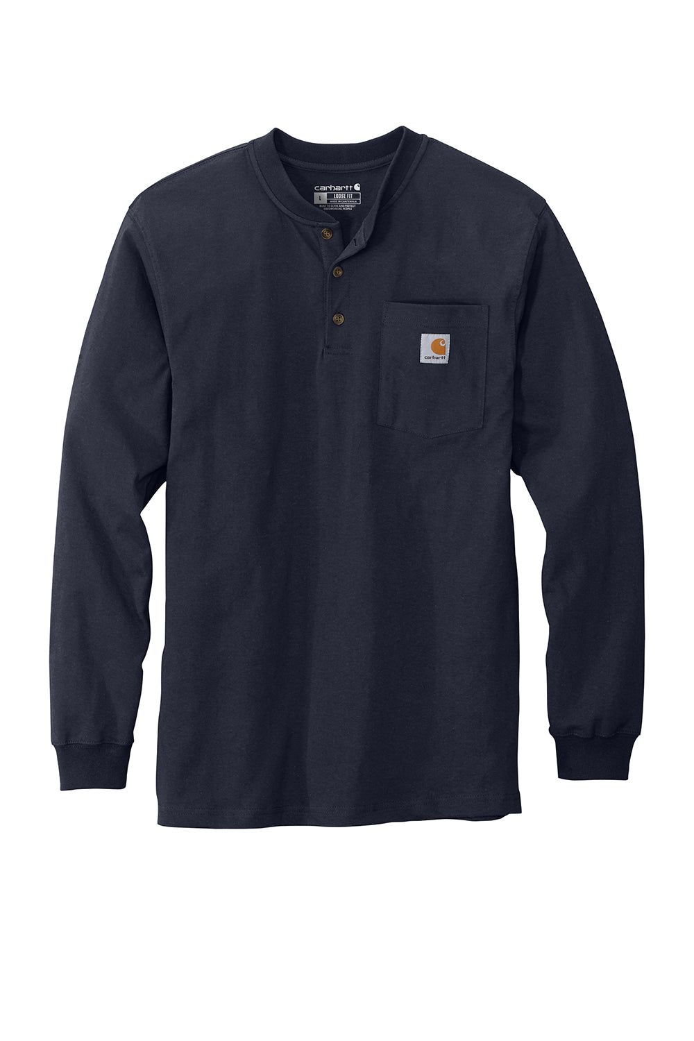 Carhartt CTK128 Mens Long Sleeve Henley T-Shirt w/ Pocket Navy Blue Flat Front