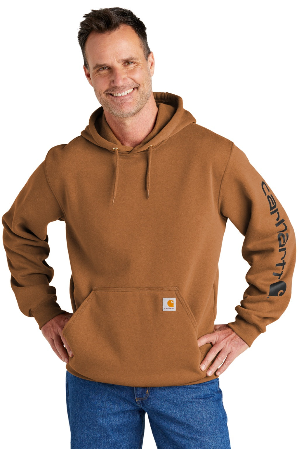 Carhartt CTK288 Mens Hooded Sweatshirt Hoodie w/ Pouch Pocket Carhartt Brown Model Front