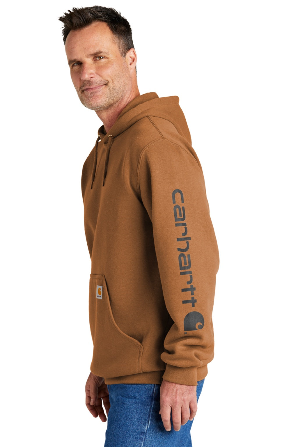 Carhartt CTK288 Mens Hooded Sweatshirt Hoodie w/ Pouch Pocket Carhartt Brown Model Side