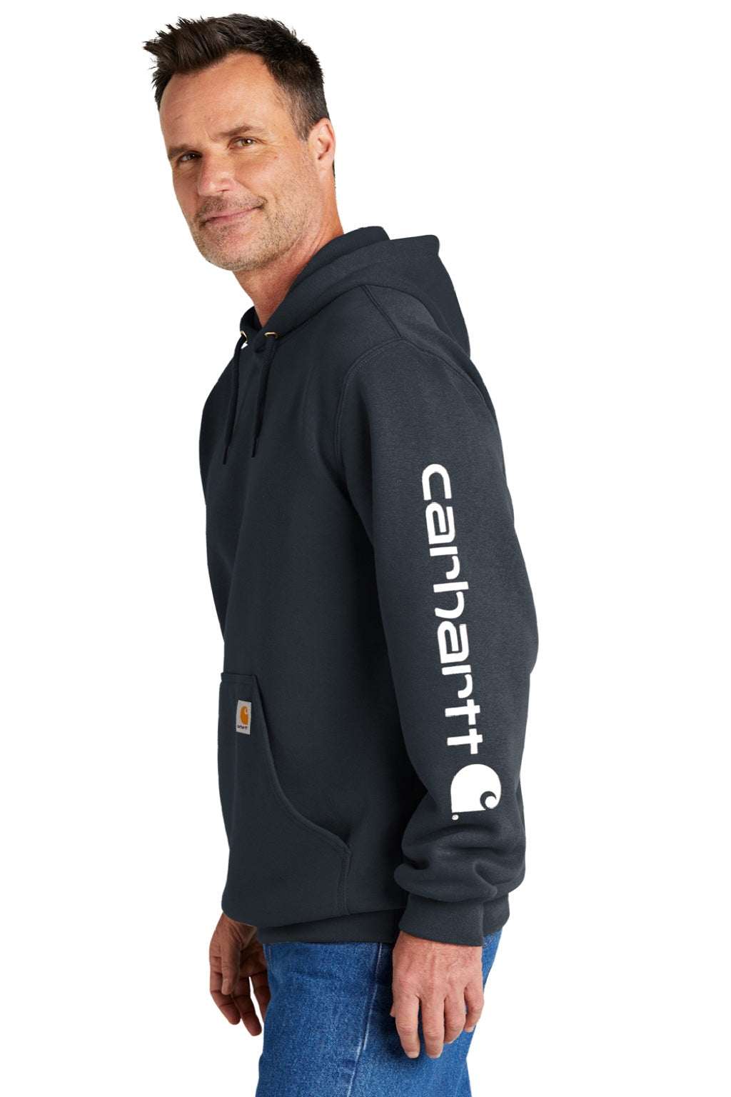 Carhartt CTK288 Mens Hooded Sweatshirt Hoodie w/ Pouch Pocket New Navy Blue Model Side