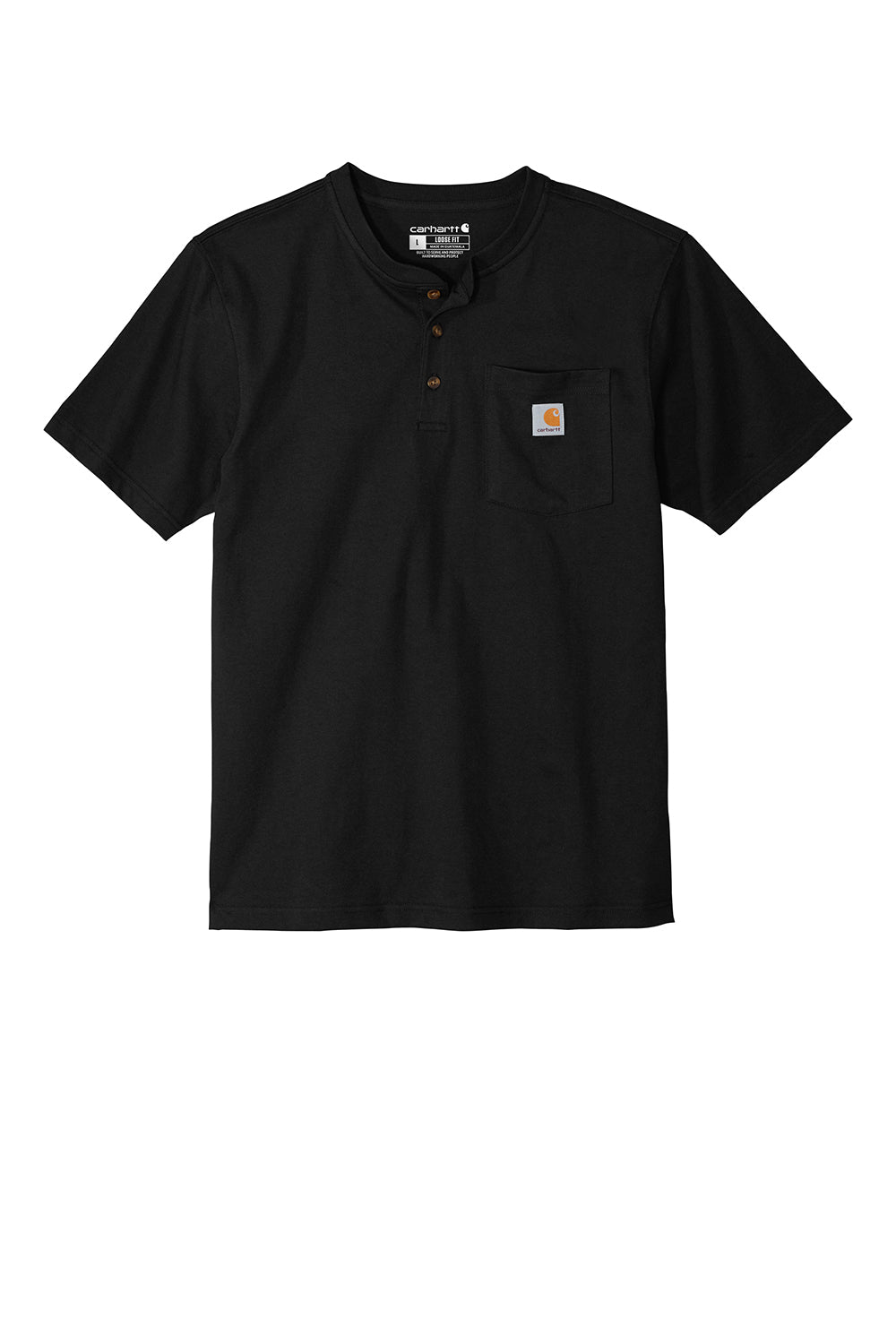 Carhartt CTK84 Mens Short Sleeve Henley T-Shirt w/ Pocket Black Flat Front