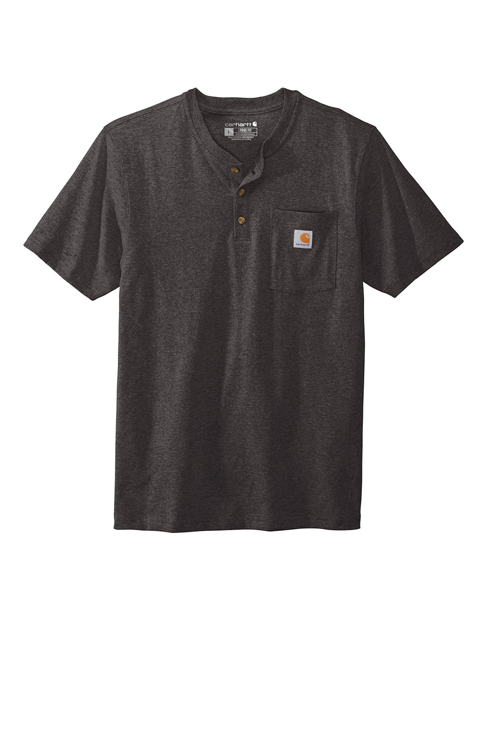 Carhartt CTK84 Mens Short Sleeve Henley T-Shirt w/ Pocket Heather Carbon Grey Flat Front