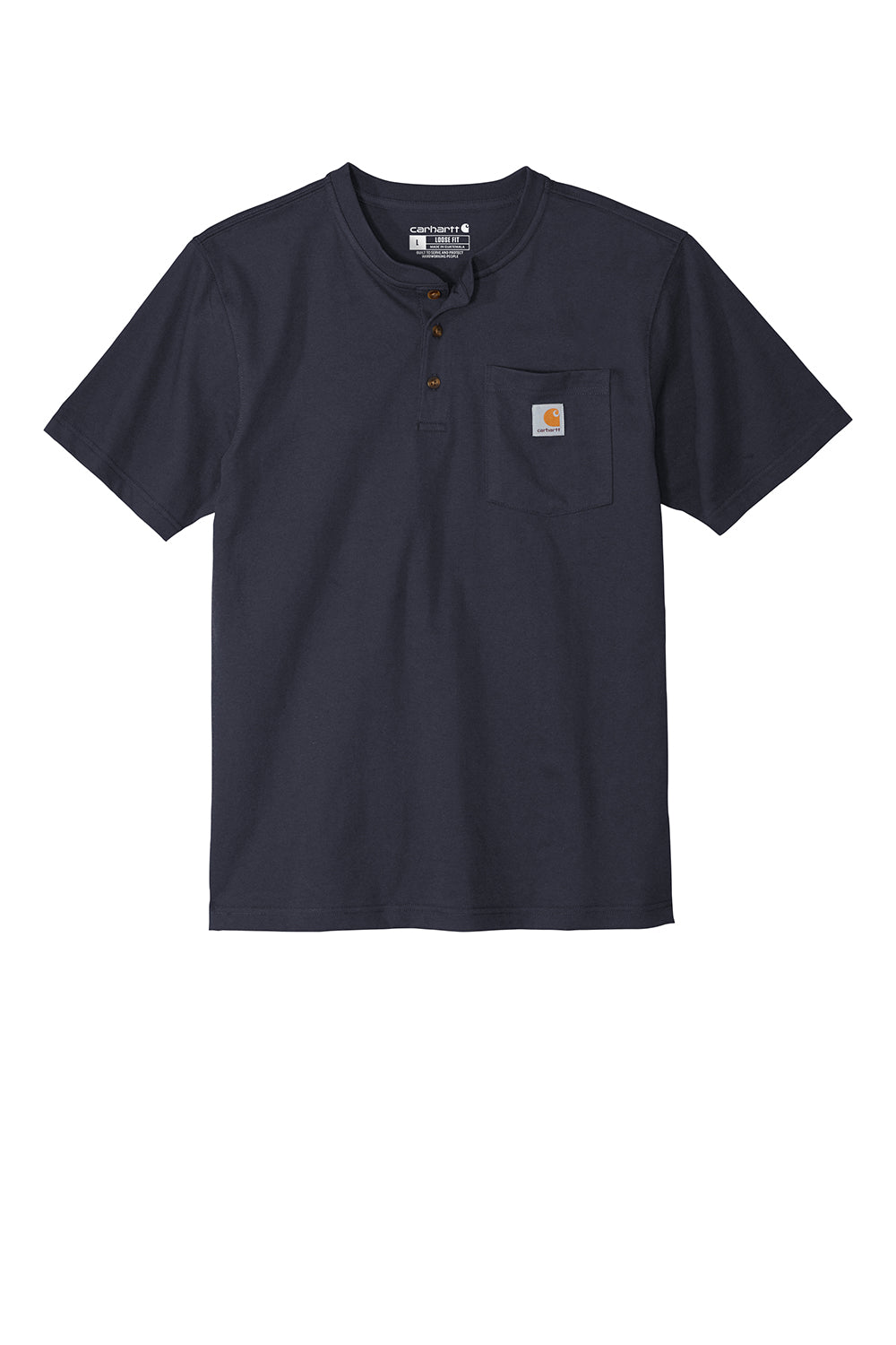 Carhartt CTK84 Mens Short Sleeve Henley T-Shirt w/ Pocket Navy Blue Flat Front