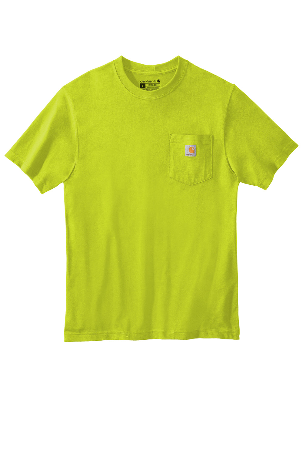 Carhartt CTK87/CTTK87 Mens Workwear Short Sleeve Crewneck T-Shirt w/ Pocket Brite Lime Green Flat Front