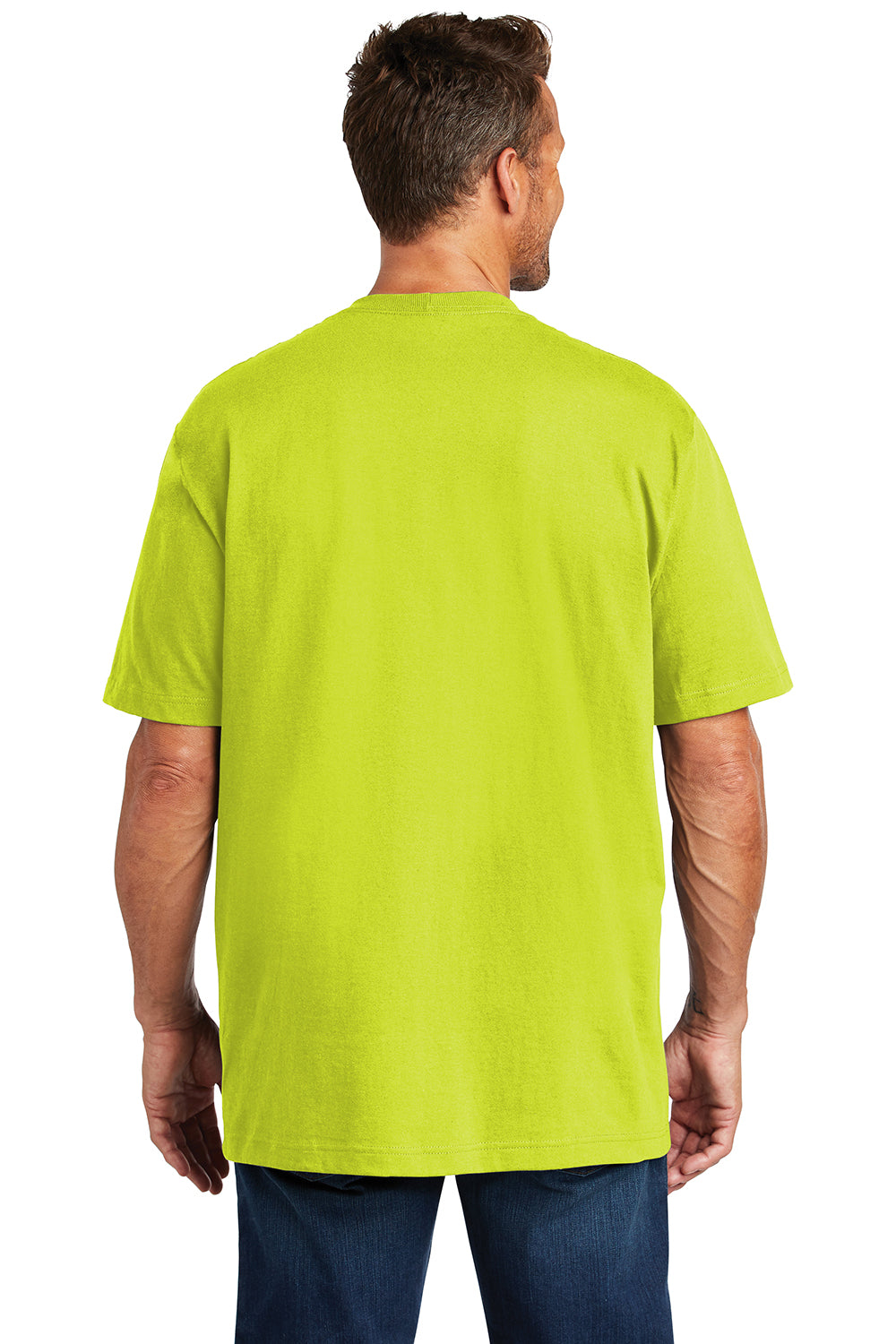 Carhartt CTK87/CTTK87 Mens Workwear Short Sleeve Crewneck T-Shirt w/ Pocket Brite Lime Green Model Back