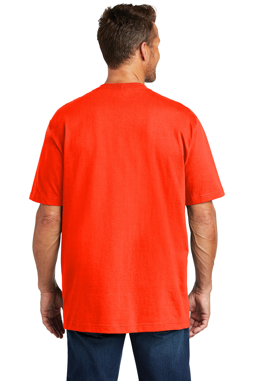 Carhartt CTK87/CTTK87 Mens Workwear Short Sleeve Crewneck T-Shirt w/ Pocket Brite Orange Model Back
