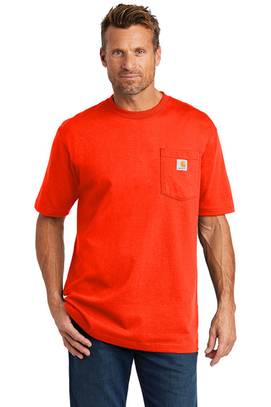 Carhartt CTK87/CTTK87 Mens Workwear Short Sleeve Crewneck T-Shirt w/ Pocket Brite Orange Model Front