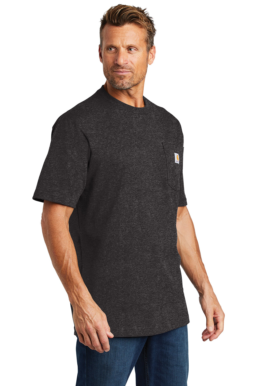 Carhartt CTK87/CTTK87 Mens Workwear Short Sleeve Crewneck T-Shirt w/ Pocket Heather Carbon Grey Model 3Q