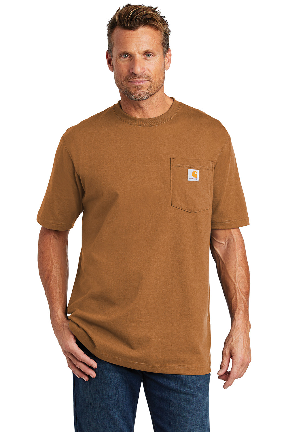 Carhartt CTK87/CTTK87 Mens Workwear Short Sleeve Crewneck T-Shirt w/ Pocket Carhartt Brown Model Front