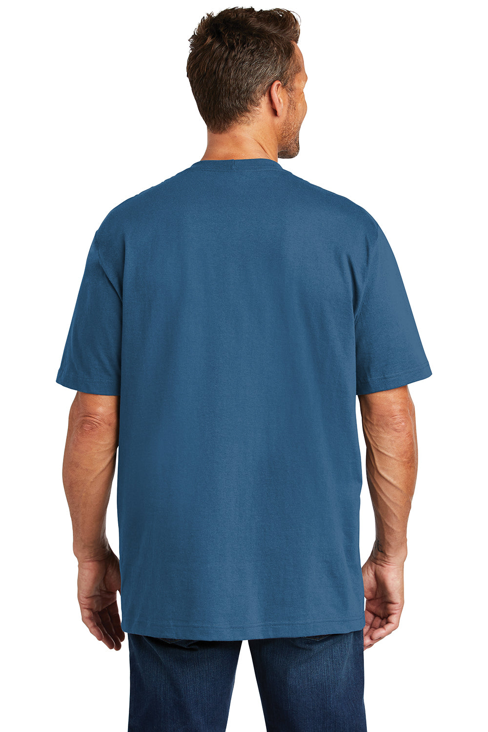 Carhartt CTK87/CTTK87 Mens Workwear Short Sleeve Crewneck T-Shirt w/ Pocket Lakeshore Blue Model Back