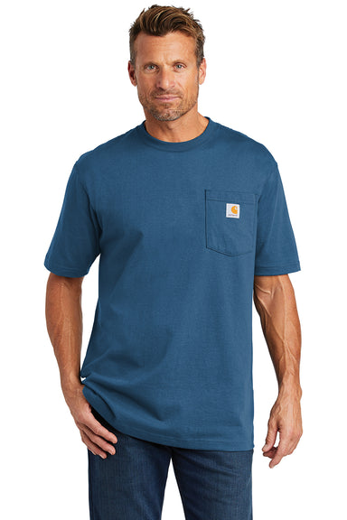 Carhartt CTK87/CTTK87 Mens Workwear Short Sleeve Crewneck T-Shirt w/ Pocket Lakeshore Blue Model Front
