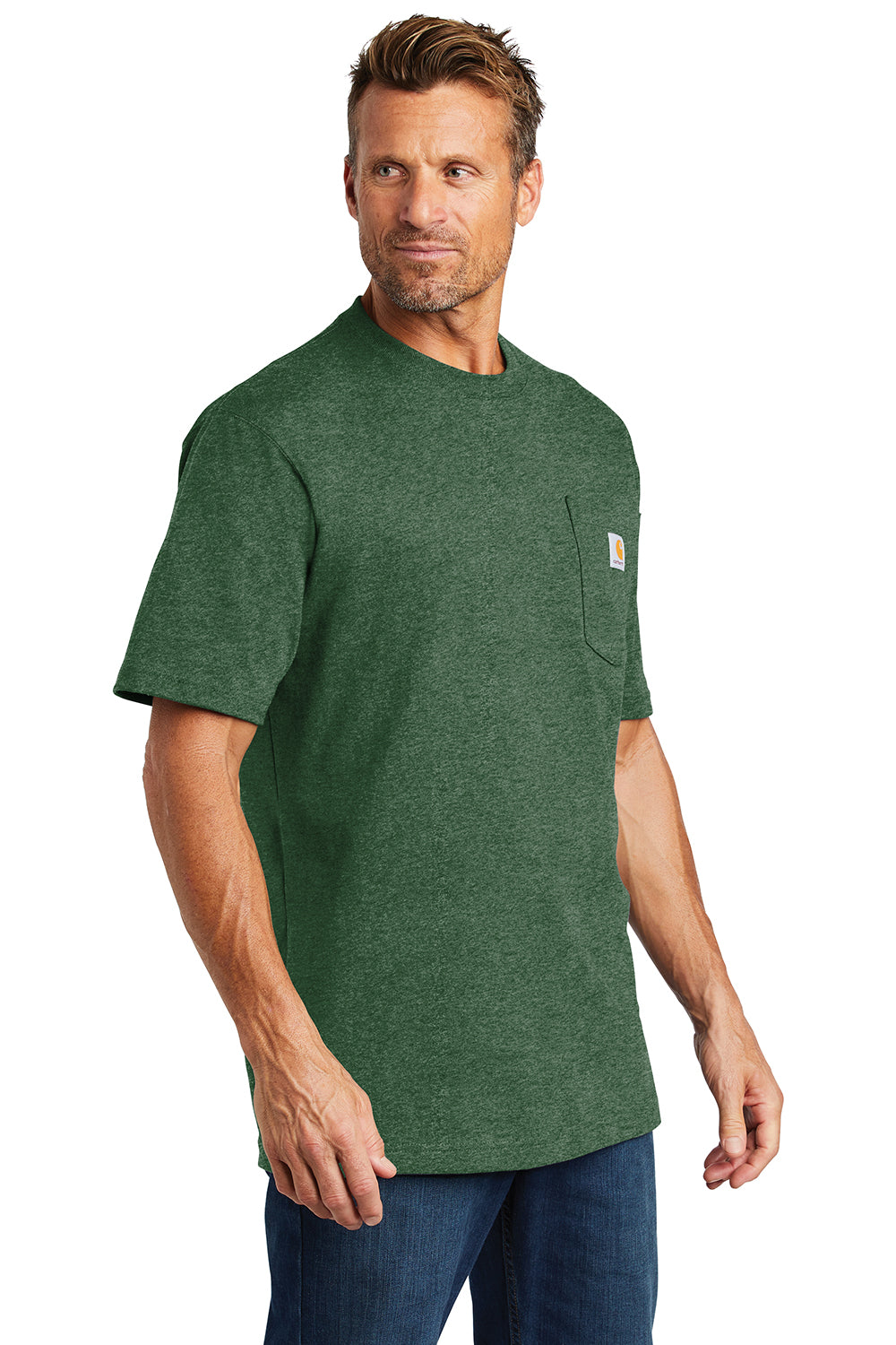 Carhartt CTK87/CTTK87 Mens Workwear Short Sleeve Crewneck T-Shirt w/ Pocket Heather North Woods Green Model 3Q