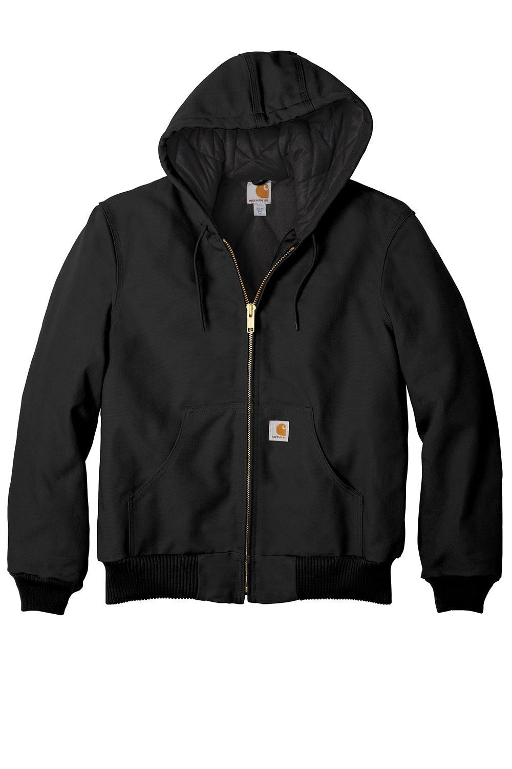Carhartt CTSJ140/CTTSJ140 Mens Wind & Water Resistant Duck Cloth Full Zip Hooded Work Jacket Black Flat Front
