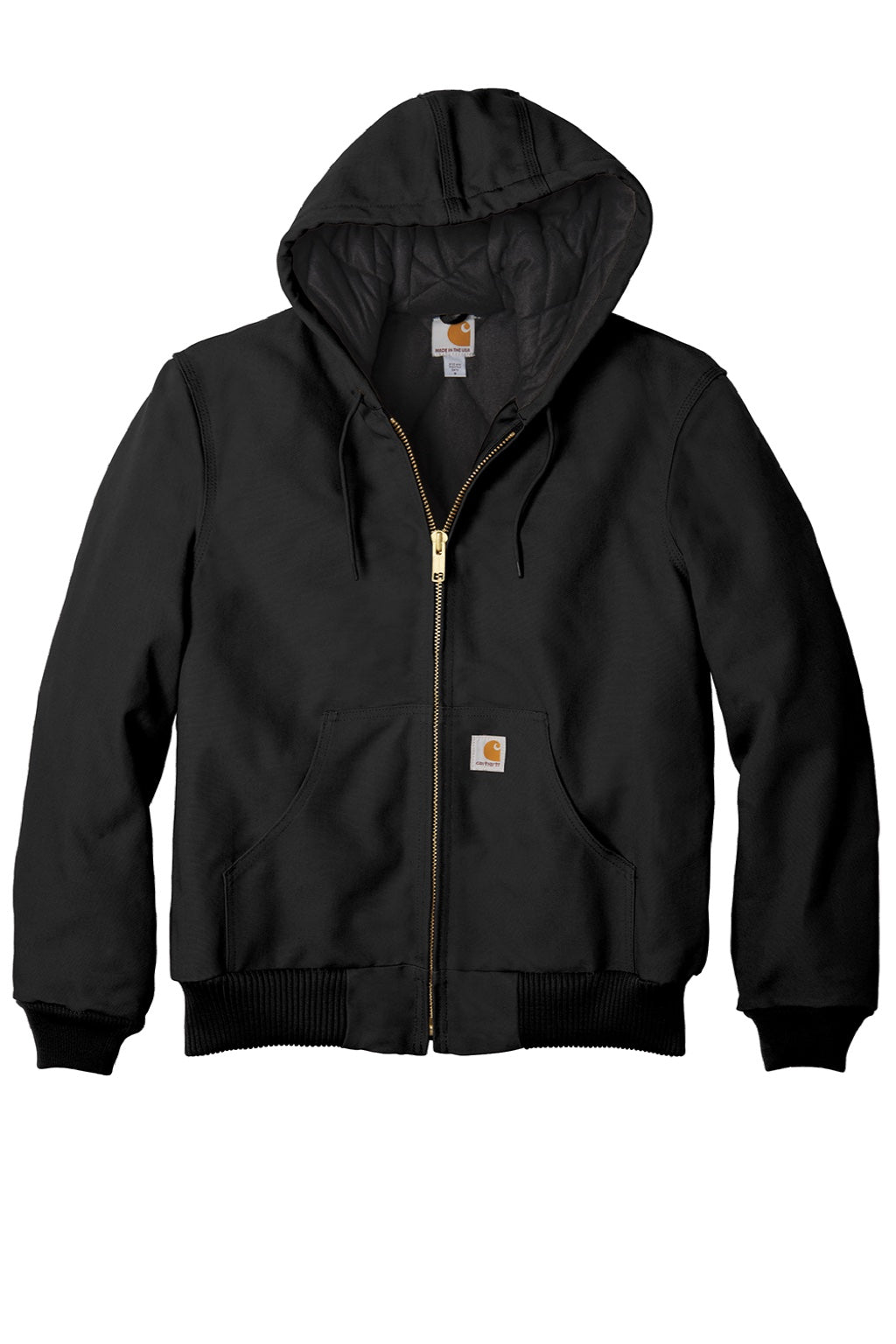 Carhartt CTSJ140/CTTSJ140/CT106677/CTT106677 Mens Wind & Water Resistant Duck Cloth Full Zip Hooded Work Jacket Black Flat Front