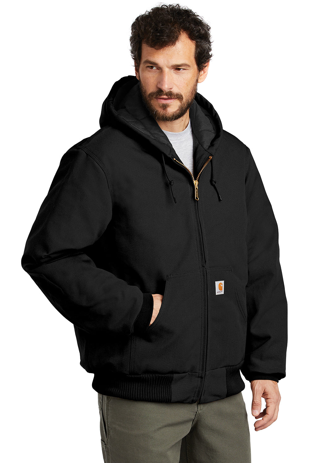 Carhartt CTSJ140/CTTSJ140 Mens Wind & Water Resistant Duck Cloth Full Zip Hooded Work Jacket Black Model 3Q