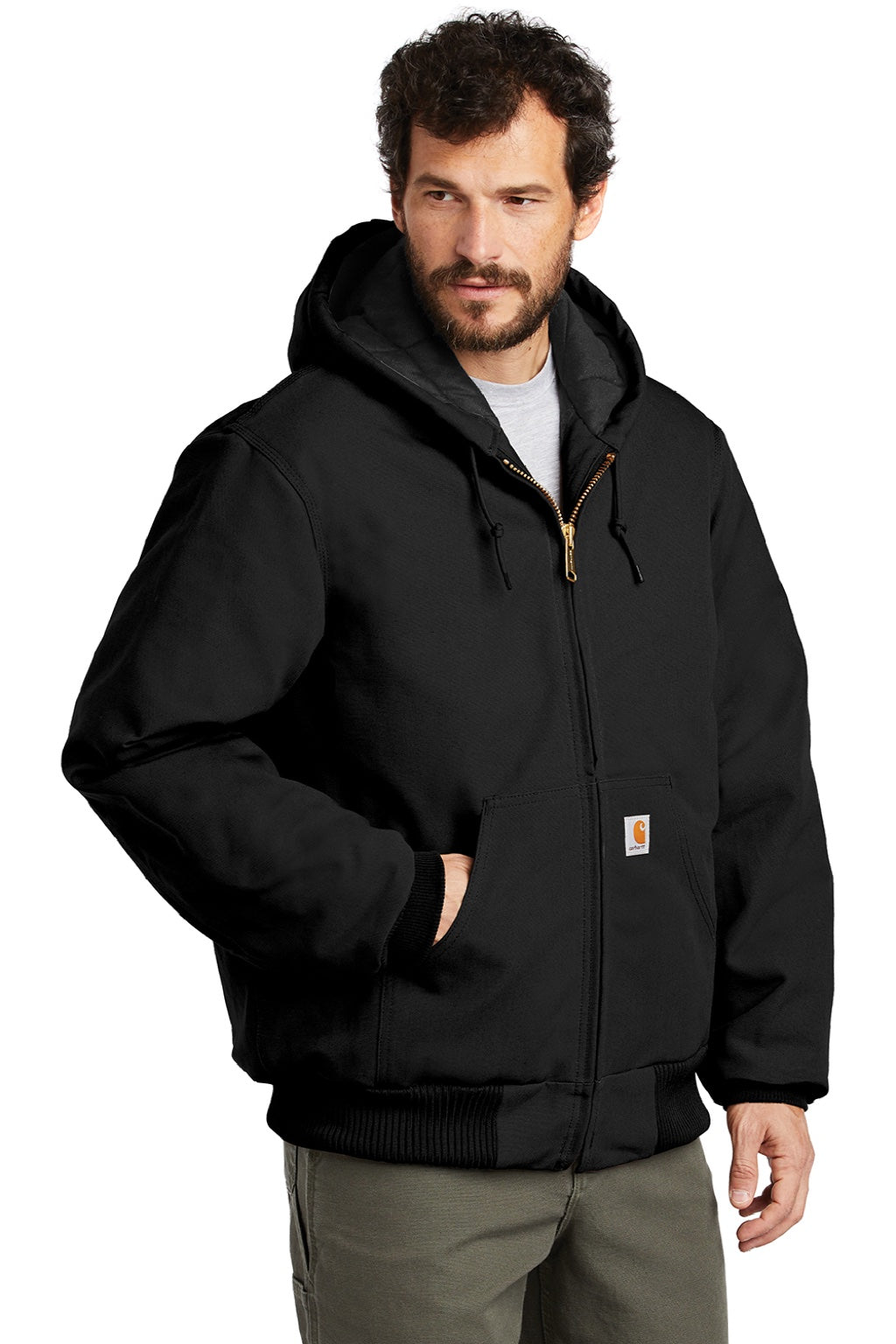 Carhartt CTSJ140/CTTSJ140/CT106677/CTT106677 Mens Wind & Water Resistant Duck Cloth Full Zip Hooded Work Jacket Black Model 3Q