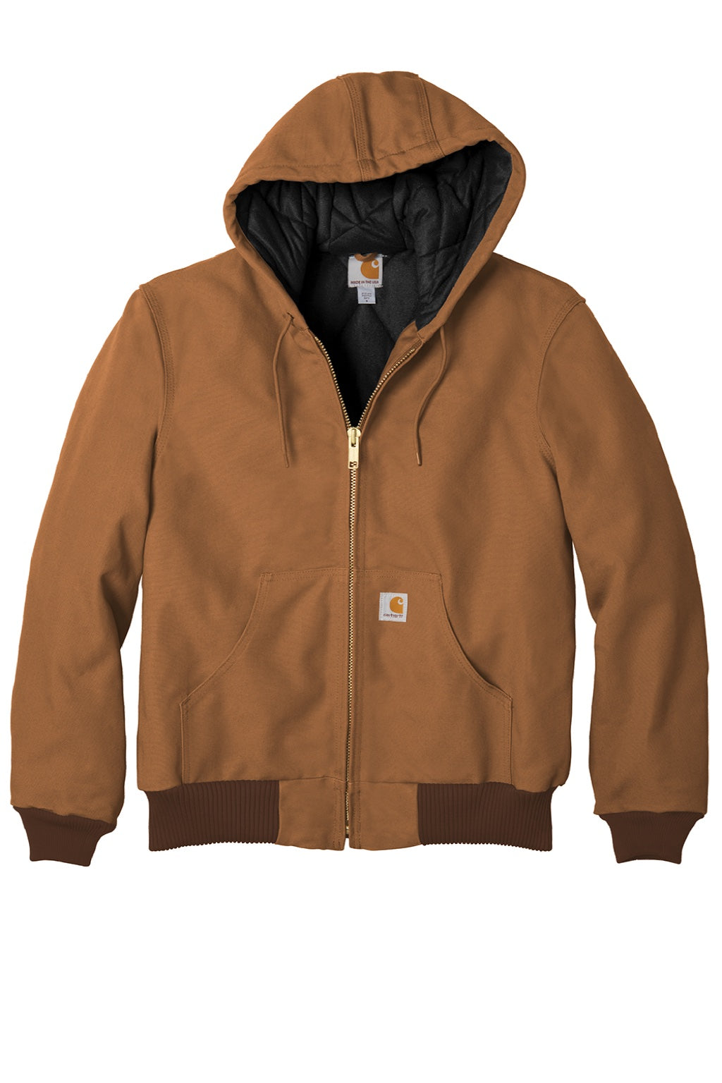 Carhartt CTSJ140/CTTSJ140/CT106677/CTT106677 Mens Wind & Water Resistant Duck Cloth Full Zip Hooded Work Jacket Carhartt Brown Flat Front