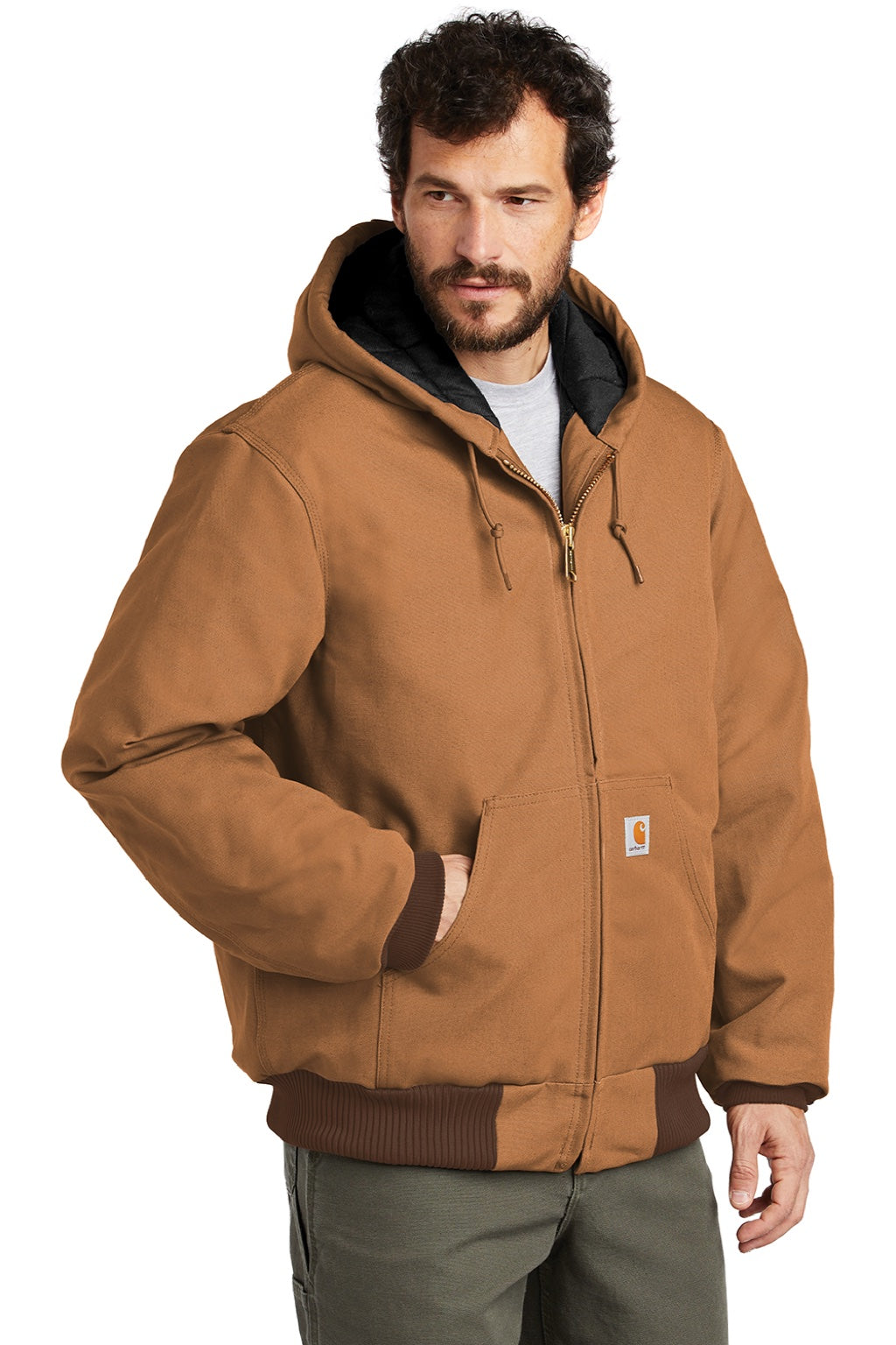 Carhartt CTSJ140/CTTSJ140/CT106677/CTT106677 Mens Wind & Water Resistant Duck Cloth Full Zip Hooded Work Jacket Carhartt Brown Model 3Q