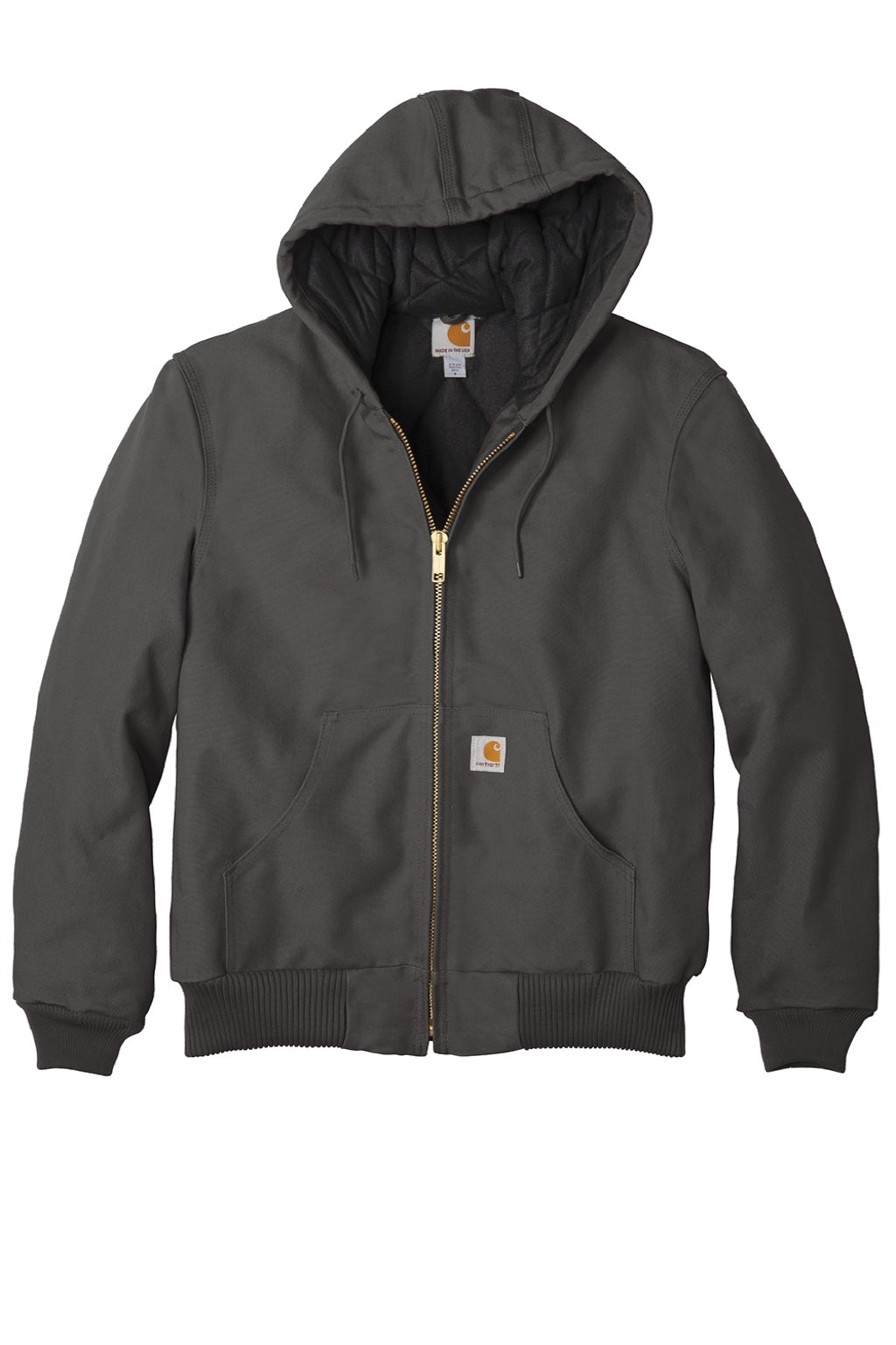 Carhartt CTSJ140/CTTSJ140/CT106677/CTT106677 Mens Wind & Water Resistant Duck Cloth Full Zip Hooded Work Jacket Gravel Grey Flat Front
