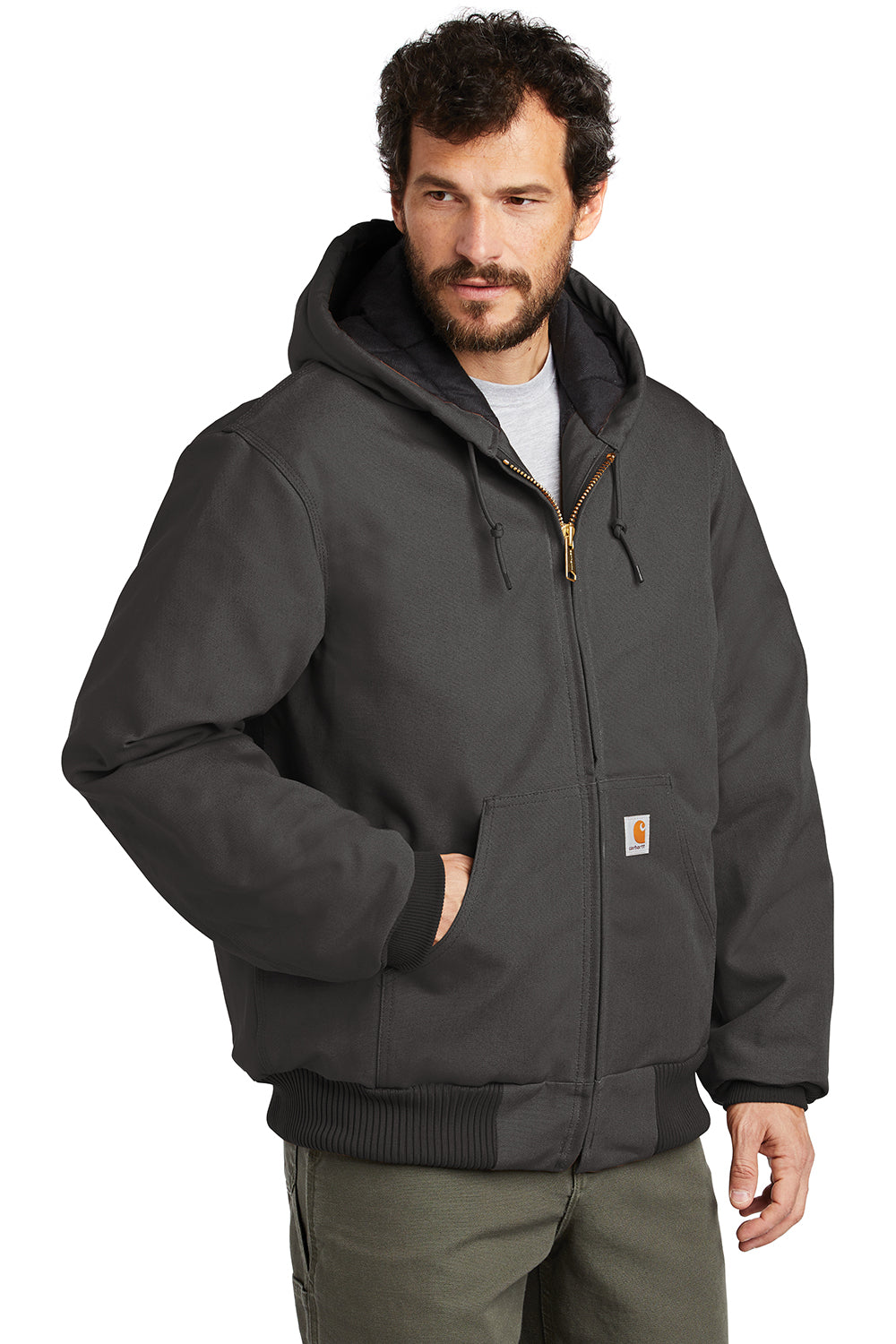 Carhartt CTSJ140/CTTSJ140 Mens Wind & Water Resistant Duck Cloth Full Zip Hooded Work Jacket Gravel Grey Model 3Q