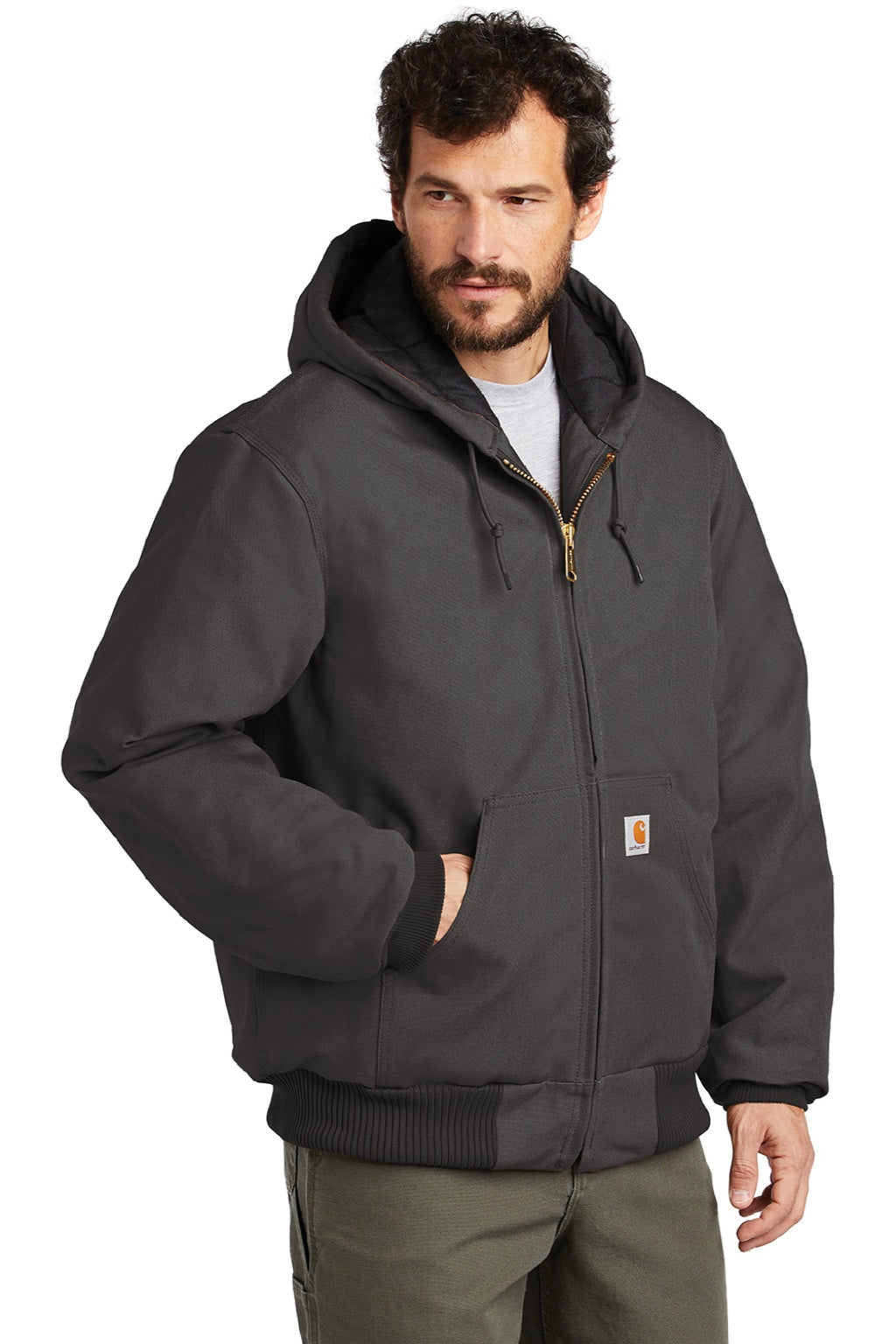 Carhartt CTSJ140/CTTSJ140/CT106677/CTT106677 Mens Wind & Water Resistant Duck Cloth Full Zip Hooded Work Jacket Gravel Grey Model 3Q