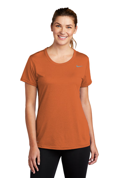 Nike CU7599 Womens Legend Dri-Fit Moisture Wicking Short Sleeve Crewneck T-Shirt Desert Orange Model Front