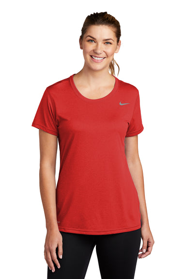 Nike CU7599 Womens Legend Dri-Fit Moisture Wicking Short Sleeve Crewneck T-Shirt University Red Model Front