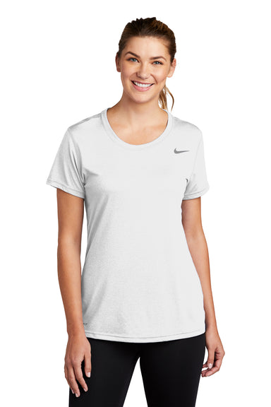 Nike CU7599 Womens Legend Dri-Fit Moisture Wicking Short Sleeve Crewneck T-Shirt White Model Front