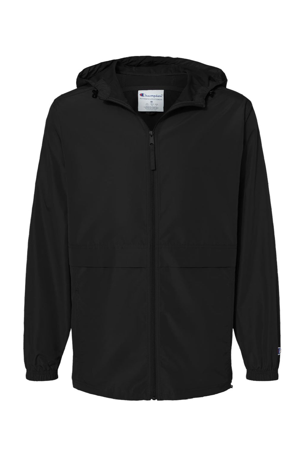 Champion CO125 Mens Wind & Water Resistant Full Zip Hooded Anorak Jacket Black Flat Front
