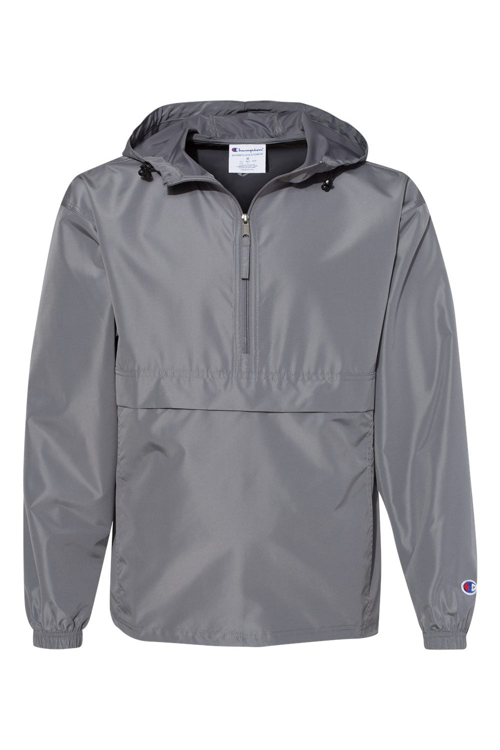 Champion CO200 Mens Packable Wind & Water Resistant Anorak 1/4 Zip Hooded Jacket Graphite Grey Flat Front