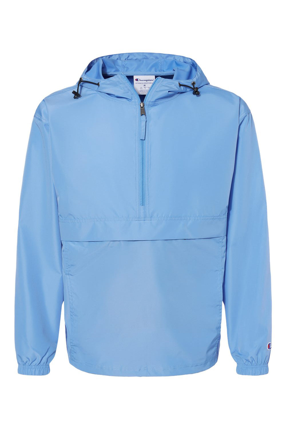 Champion CO200 Mens Packable Wind & Water Resistant Anorak 1/4 Zip Hooded Jacket Light Blue Flat Front