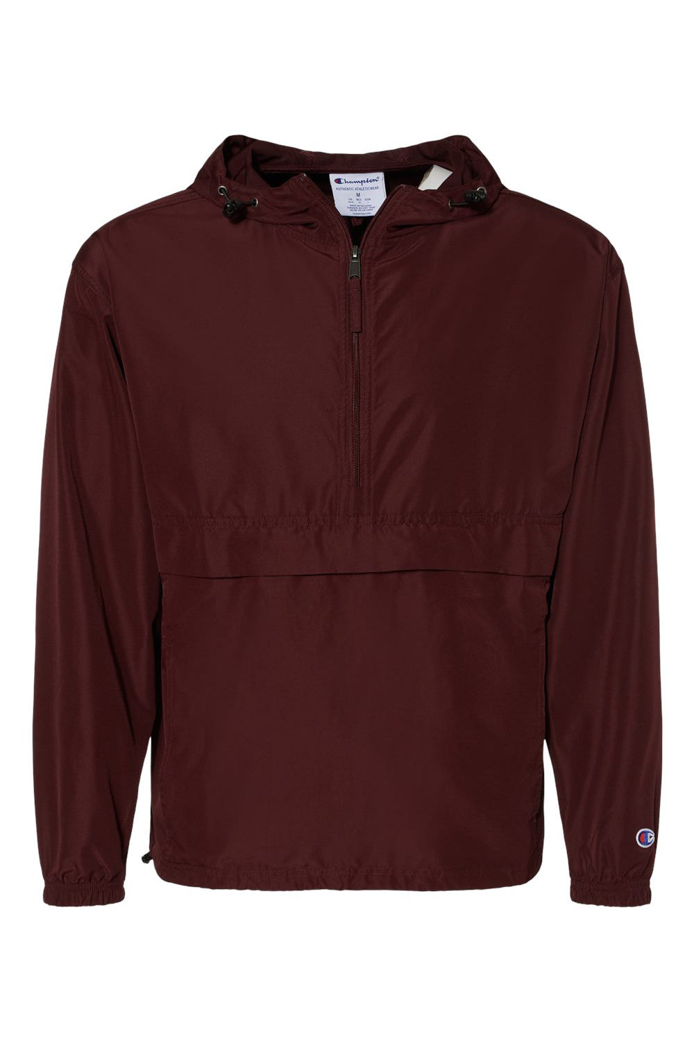 Champion CO200 Mens Packable Wind & Water Resistant Anorak 1/4 Zip Hooded Jacket Maroon Flat Front