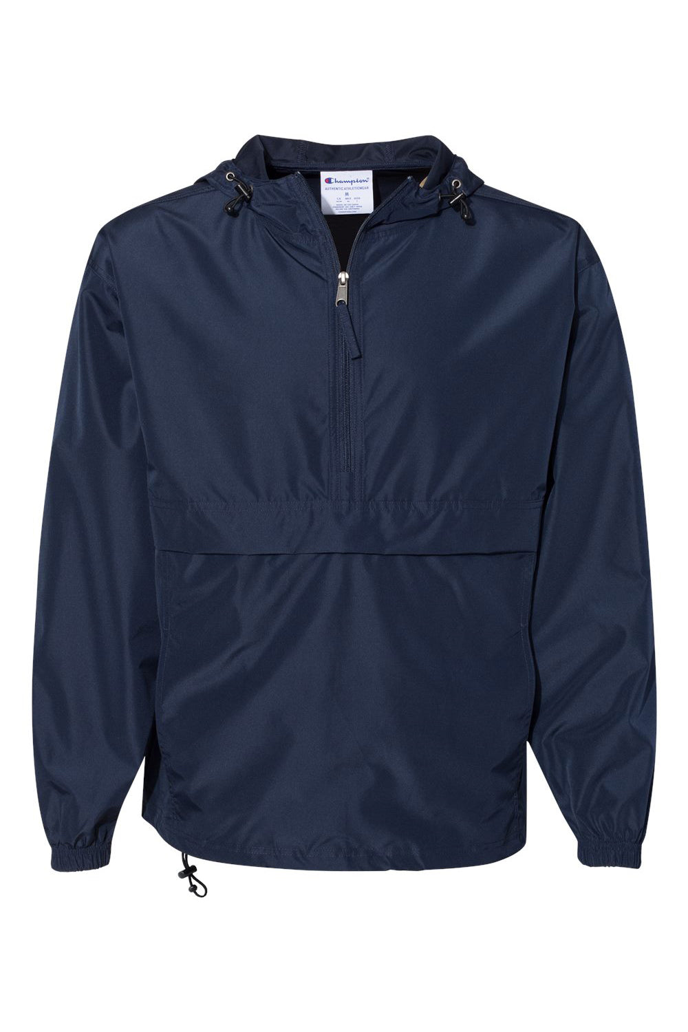 Champion CO200 Mens Packable Wind & Water Resistant Anorak 1/4 Zip Hooded Jacket Navy Blue Flat Front