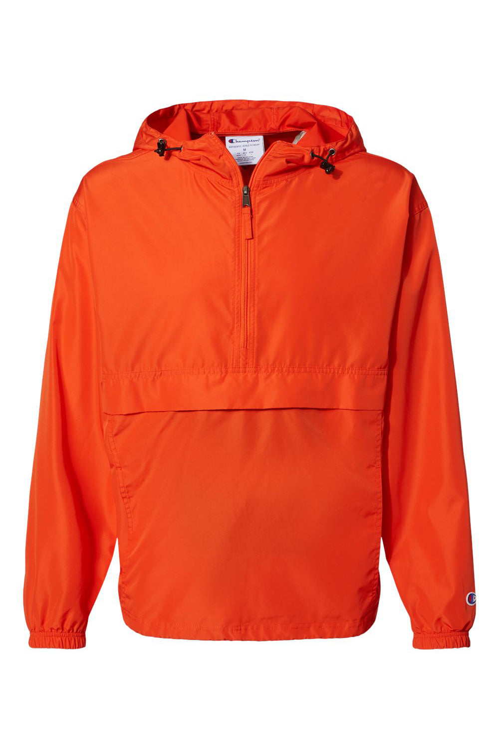 Champion CO200 Mens Packable Wind & Water Resistant Anorak 1/4 Zip Hooded Jacket Orange Flat Front