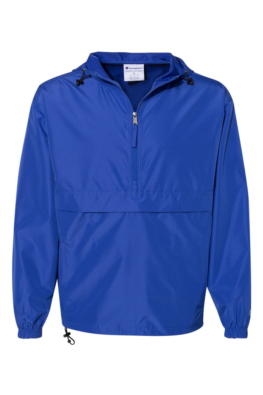 Champion CO200 Mens Packable Wind & Water Resistant Anorak 1/4 Zip Hooded Jacket Athletic Royal Blue Flat Front