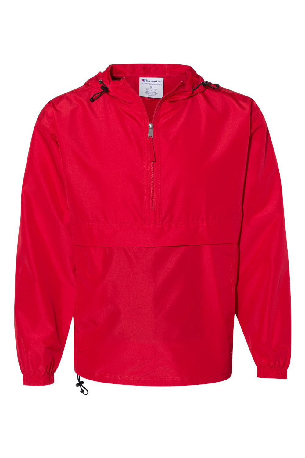 Champion CO200 Mens Packable Wind & Water Resistant Anorak 1/4 Zip Hooded Jacket Scarlet Red Flat Front