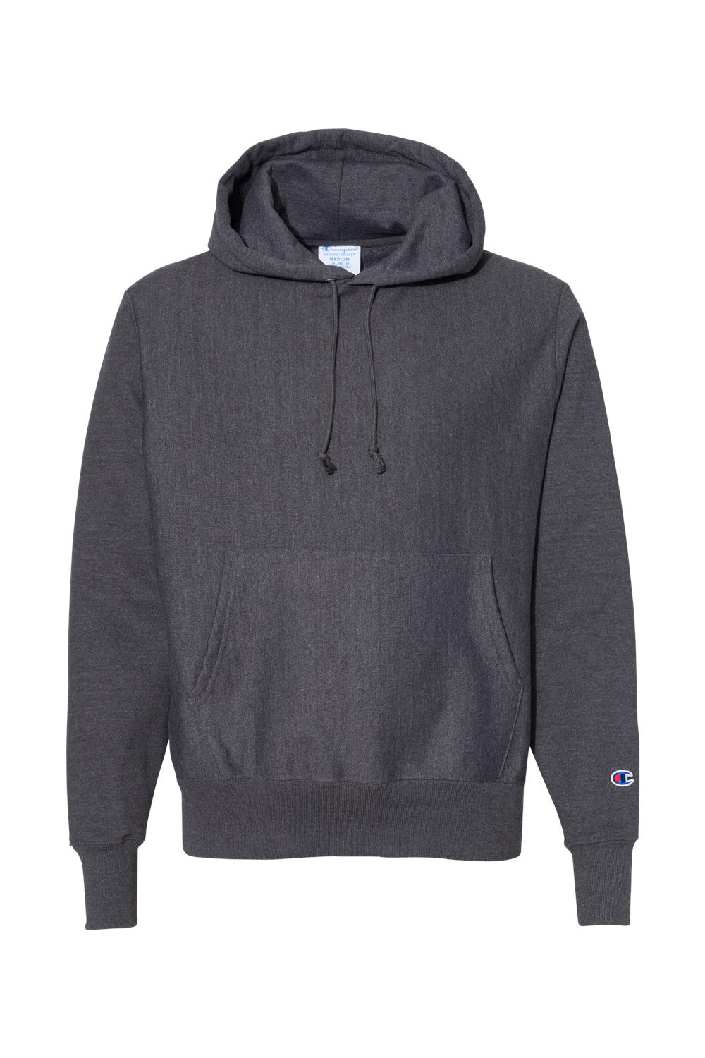 Champion S101/S1051 Mens Shrink Resistant Hooded Sweatshirt Hoodie w/ Pouch Pocket Heather Charcoal Grey Flat Front