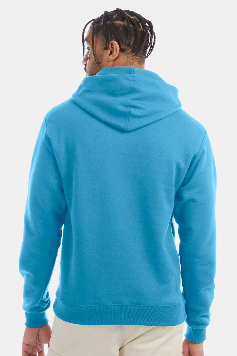 Champion S700 Mens Double Dry Eco Moisture Wicking Fleece Hooded Sweatshirt Hoodie w/ Pouch Pocket Lagoon Blue Model Back