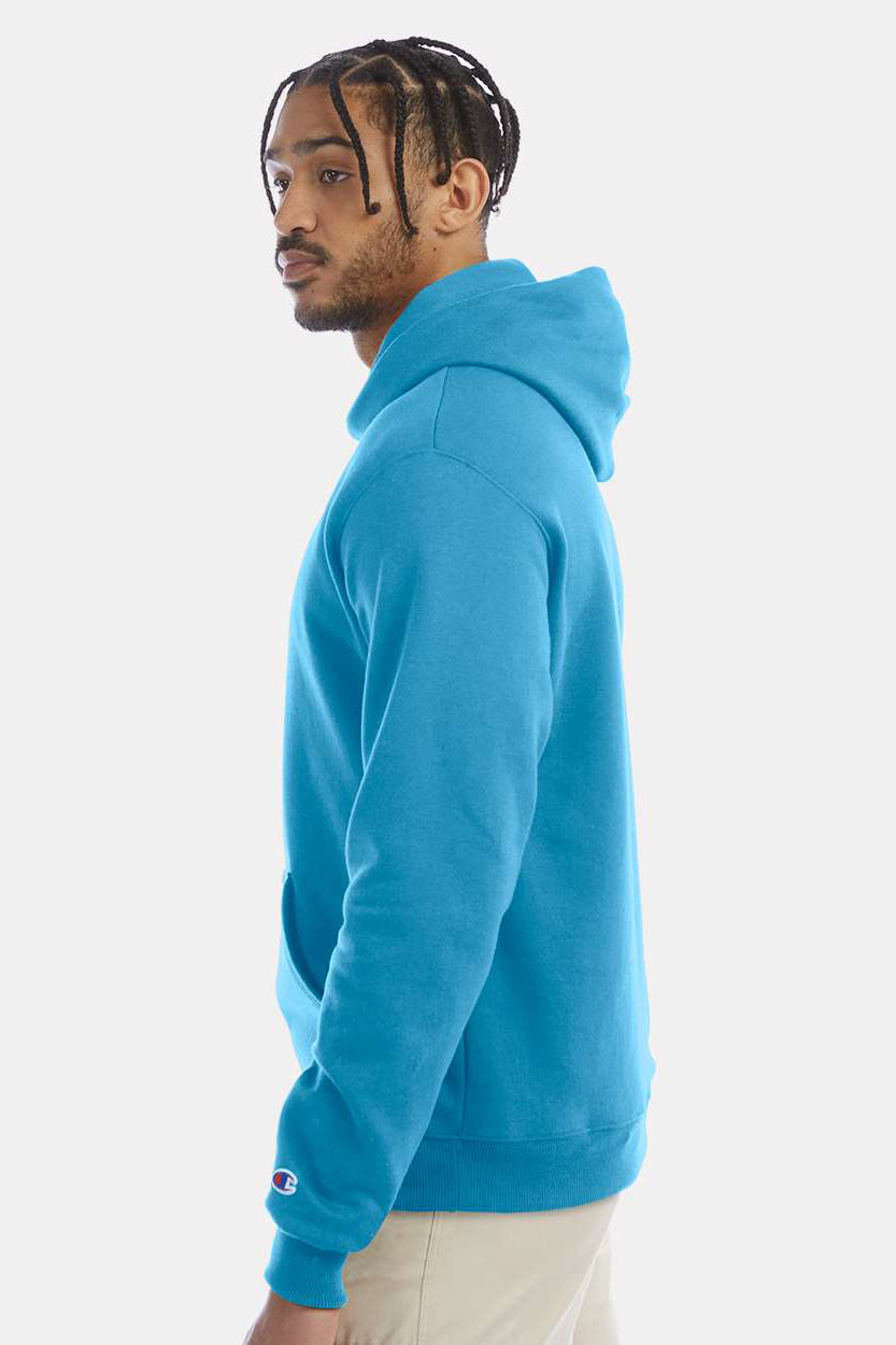 Champion S700 Mens Double Dry Eco Moisture Wicking Fleece Hooded Sweatshirt Hoodie w/ Pouch Pocket Lagoon Blue Model Side