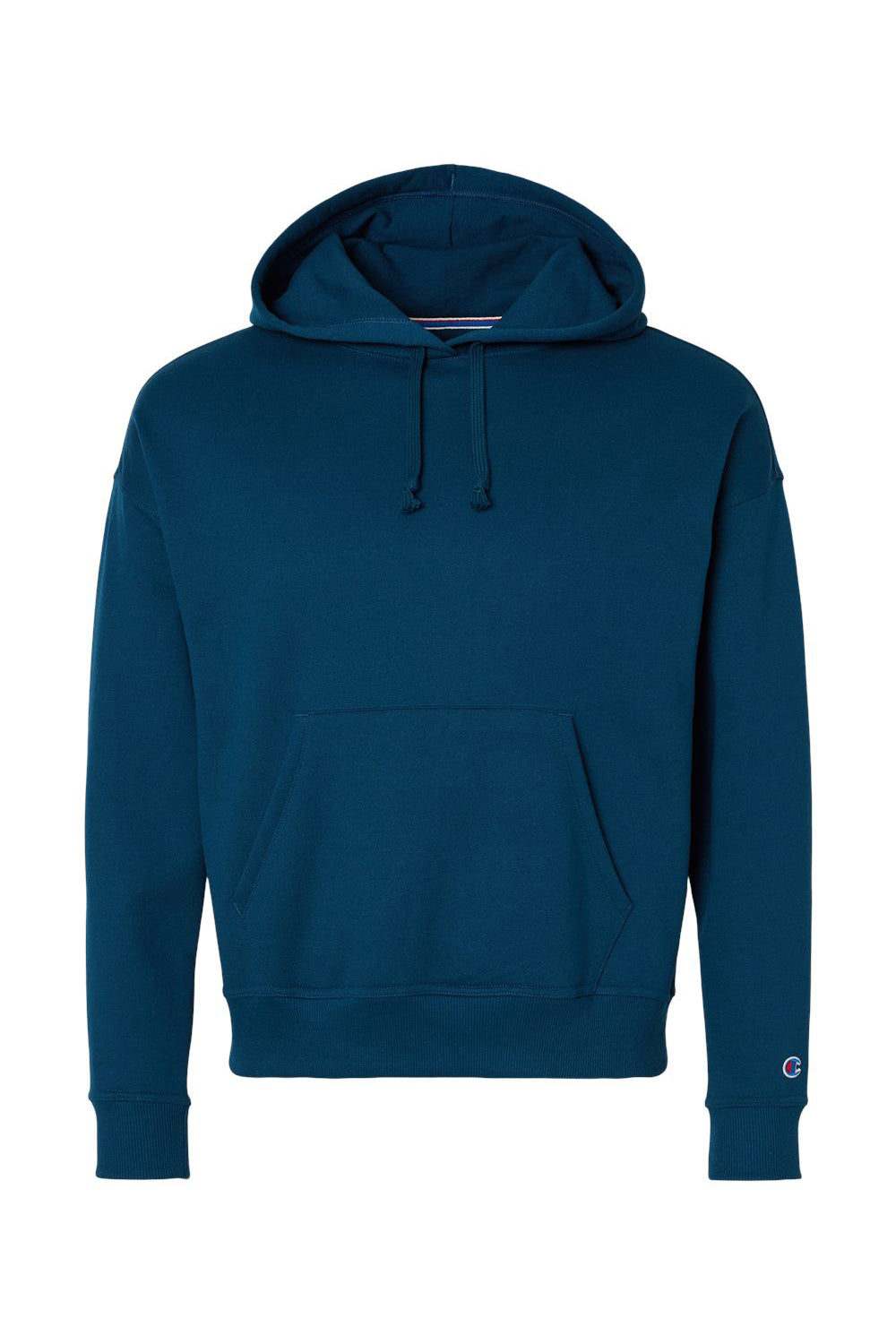 Champion S760 Womens PowerBlend Relaxed Hooded Sweatshirt Hoodie w/ Pouch Pocket Late Night Blue Flat Front