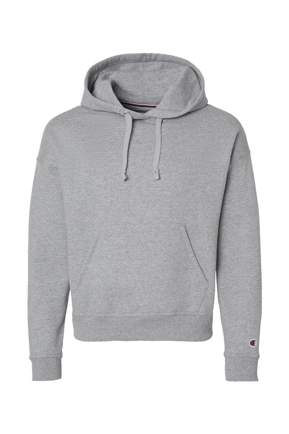 Champion S760 Womens PowerBlend Relaxed Hooded Sweatshirt Hoodie w/ Pouch Pocket Light Steel Grey Flat Front
