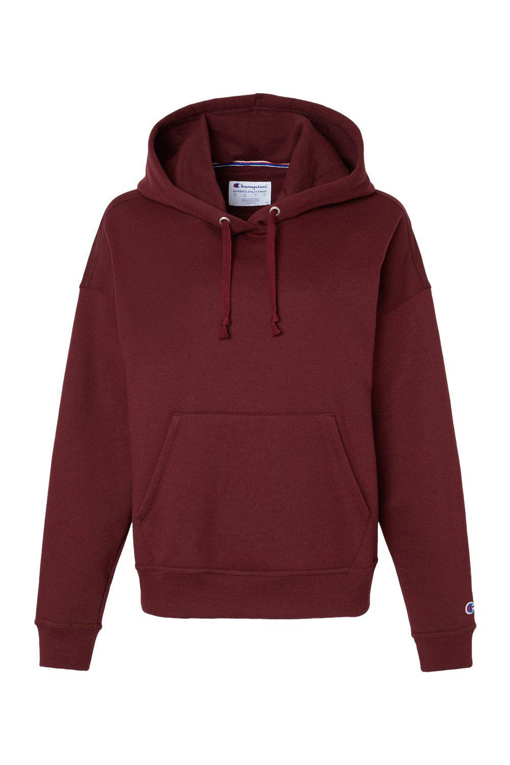 Champion S760 Womens PowerBlend Relaxed Hooded Sweatshirt Hoodie w/ Pouch Pocket Maroon Flat Front