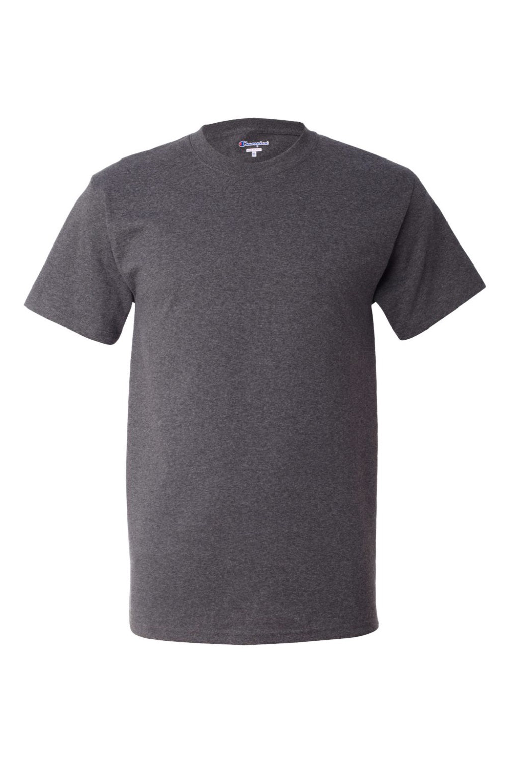 Champion T425 Mens Short Sleeve Crewneck T-Shirt Heather Charcoal Grey Flat Front