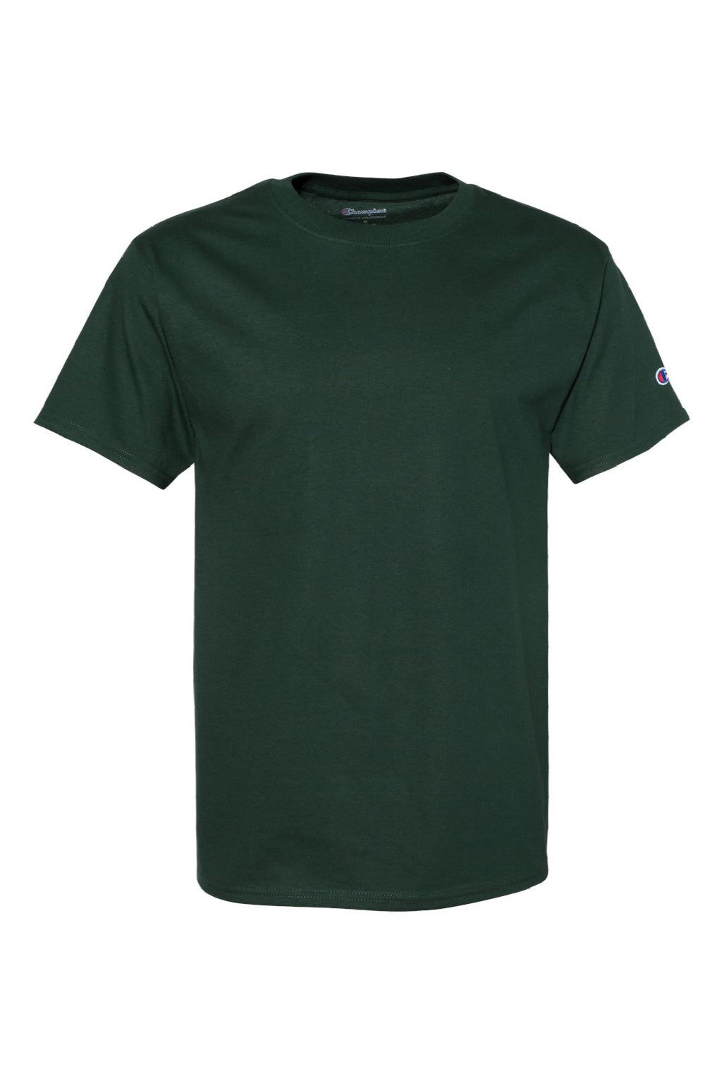 Champion T425 Mens Short Sleeve Crewneck T-Shirt Dark Green Flat Front