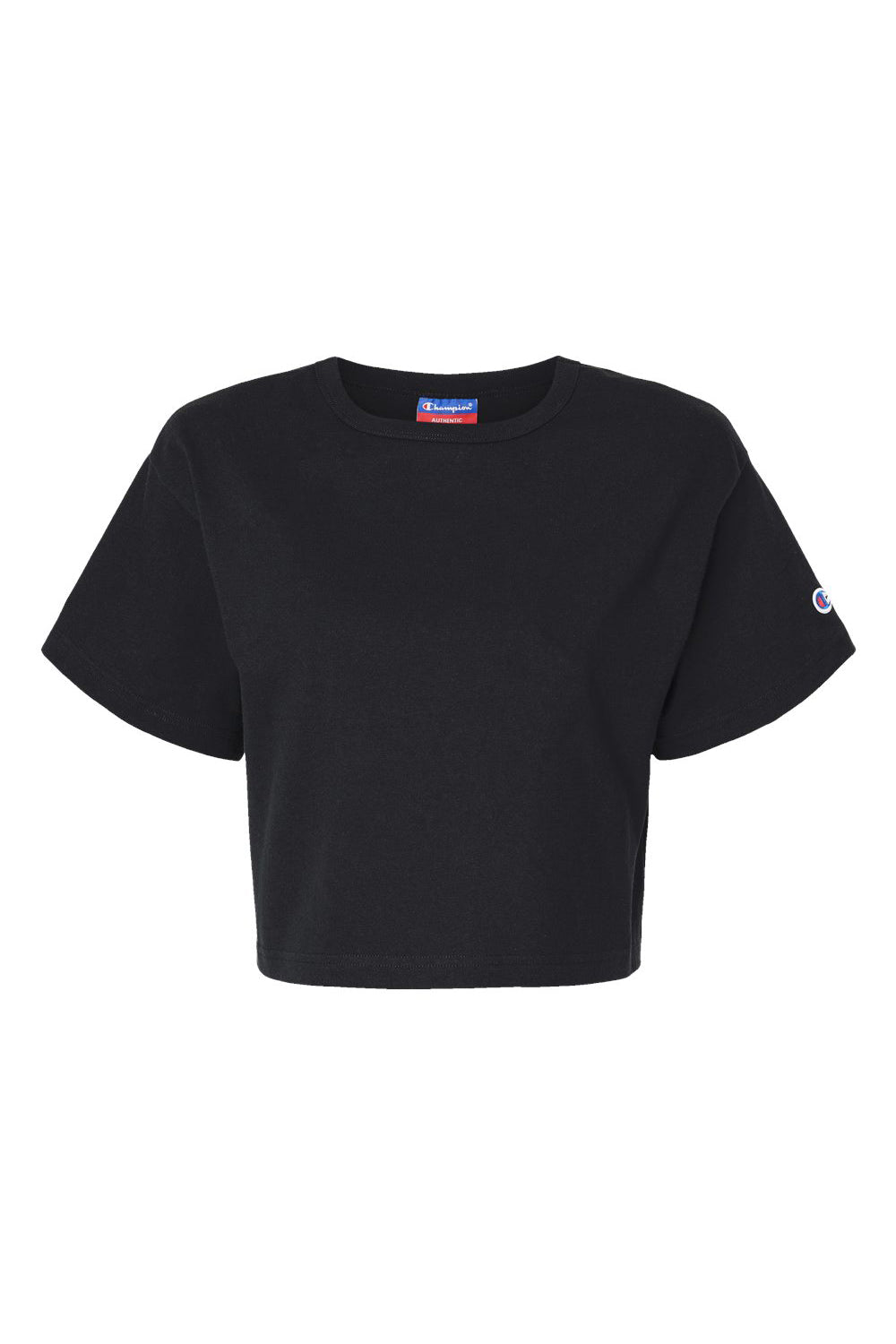 Champion T453W Womens Heritage Cropped Short Sleeve Crewneck T-Shirt Black Flat Front