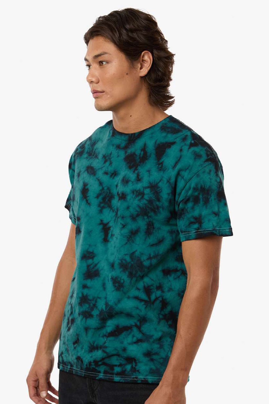 Colortone 1390 Mens Crystal Wash Short Sleeve Crewneck T-Shirt Crystal Jade Green Model Side
