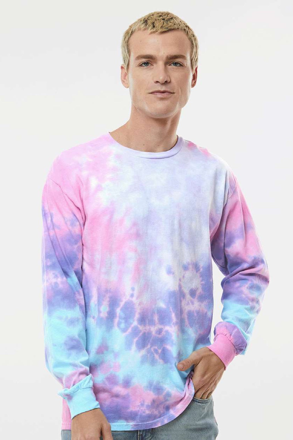 Colortone 2000 Mens Long Sleeve Crewneck T-Shirt Cotton Candy Model Front
