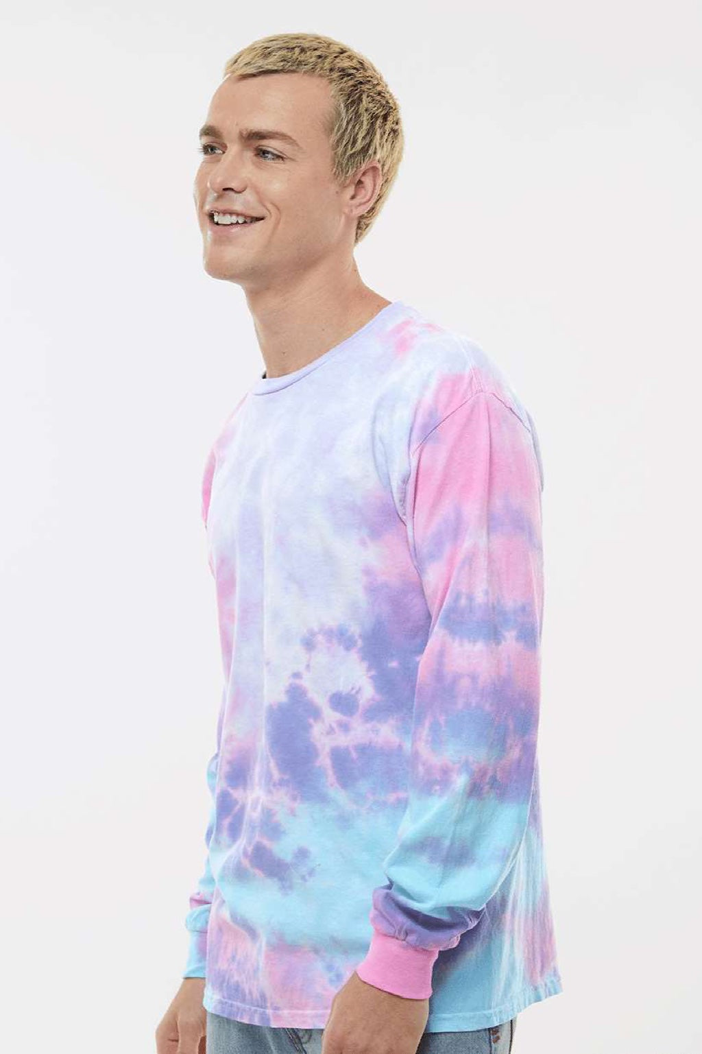 Colortone 2000 Mens Long Sleeve Crewneck T-Shirt Cotton Candy Model Side